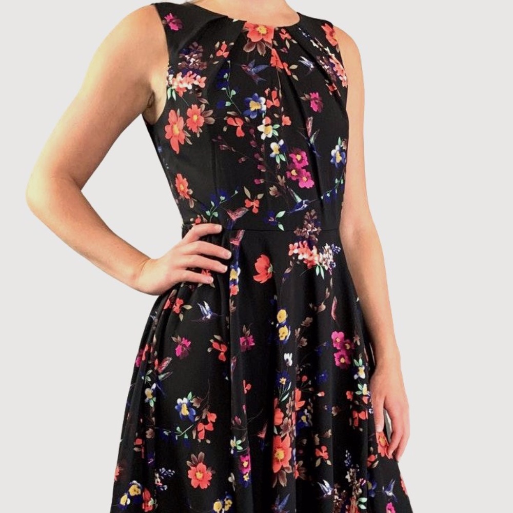Black Floral -Knee Length Dress